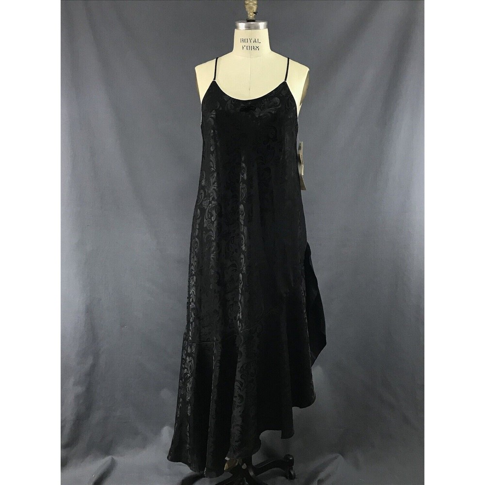 Vintage Nightgown Barbizon M Satin Black Long Gown Flapper Asymmetrical Hem NWT